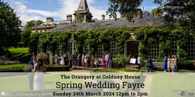 Flyer advertising wedding fayre happening on Sunday 24th March 2024 between 12pm and 2pm